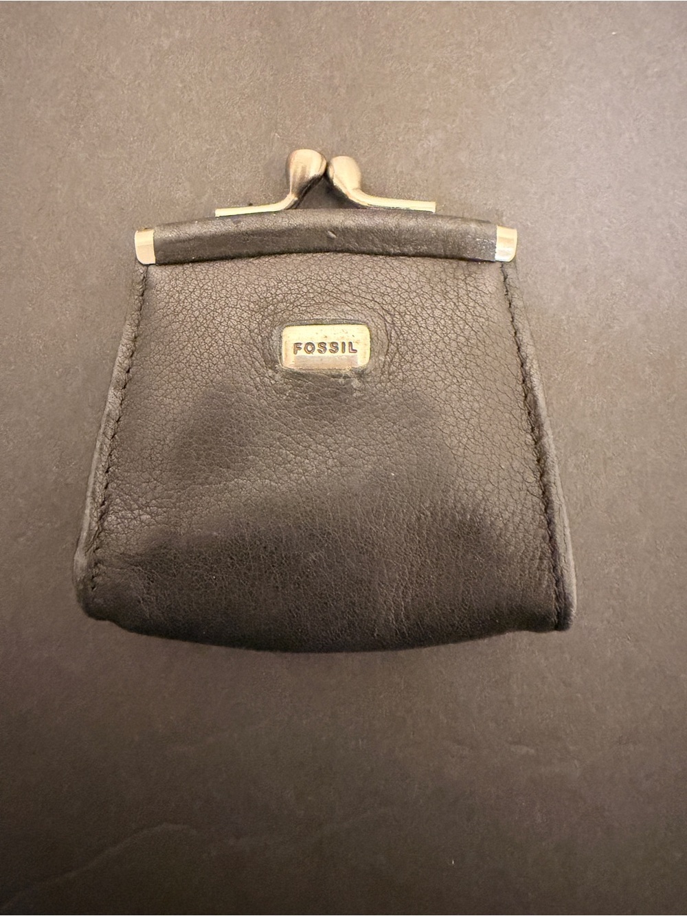 Vintage Fossil Black Leather Kiss-Lock Coin Pouch